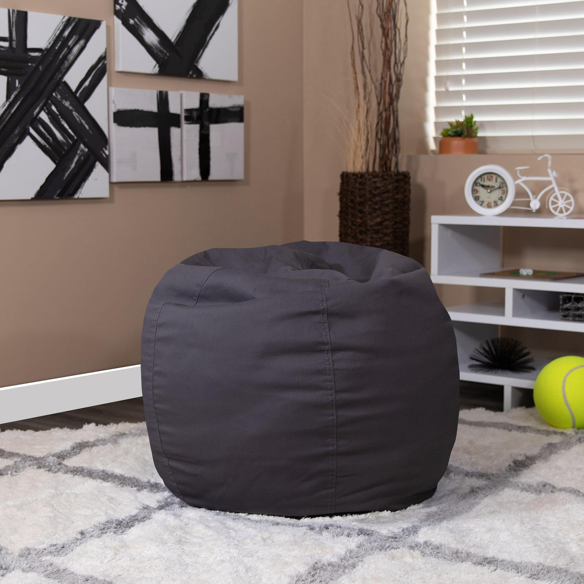 Gray |#| Small Solid Gray Refillable Bean Bag Chair for Kids and Teens