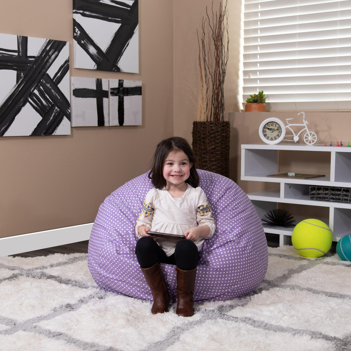 Lavender Dot |#| Small Lavender Dot Refillable Bean Bag Chair for Kids and Teens