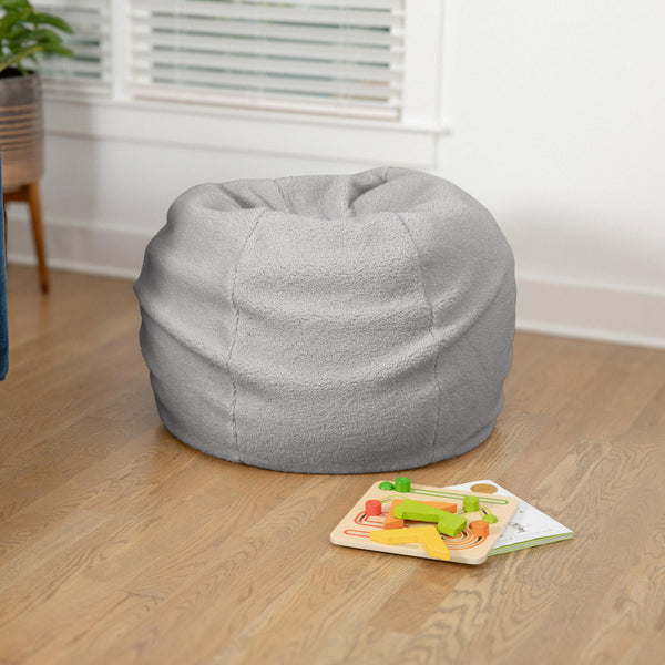 Gray Sherpa |#| Small Faux Sherpa Refillable Bean Bag Chair for Kids and Teens - Gray