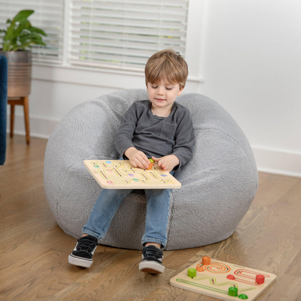 Gray Sherpa |#| Small Faux Sherpa Refillable Bean Bag Chair for Kids and Teens - Gray