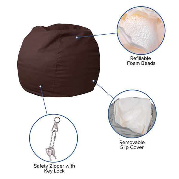 Brown |#| Small Solid Brown Refillable Bean Bag Chair for Kids and Teens