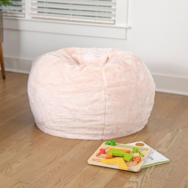 Blush Furry |#| Small Blush Furry Refillable Bean Bag Chair for Kids and Teens