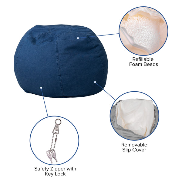 Denim |#| Small Denim Refillable Bean Bag Chair for Kids and Teens