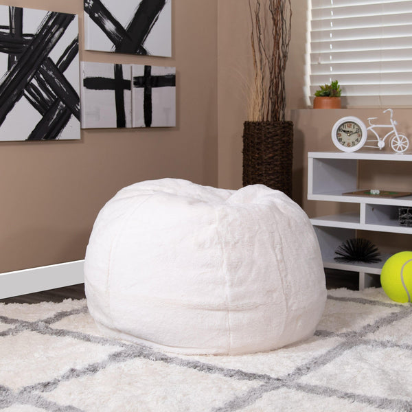 White Furry |#| Small White Furry Refillable Bean Bag Chair for Kids and Teens