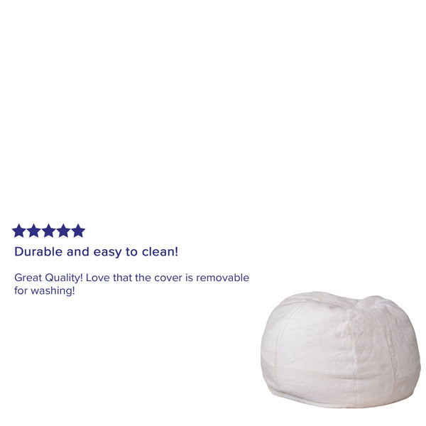 White Furry |#| Small White Furry Refillable Bean Bag Chair for Kids and Teens