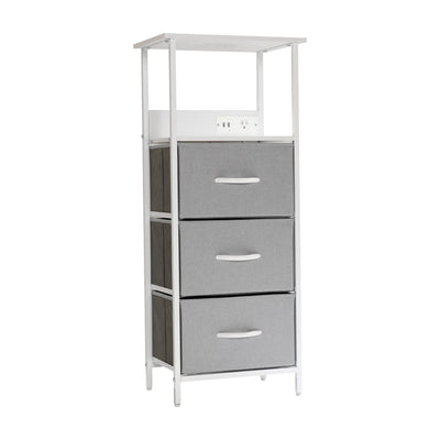 Sodano 3 Drawer Nightstand with Charging Station, 2 USB Ports and 1 Outlet, Metal Frame, Engineered Wood Top, Drawers and Handles - View 1