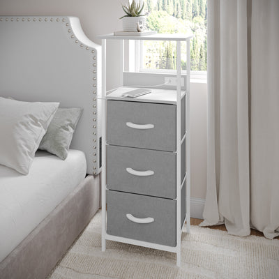 Sodano 3 Drawer Nightstand with Charging Station, 2 USB Ports and 1 Outlet, Metal Frame, Engineered Wood Top, Drawers and Handles - View 2