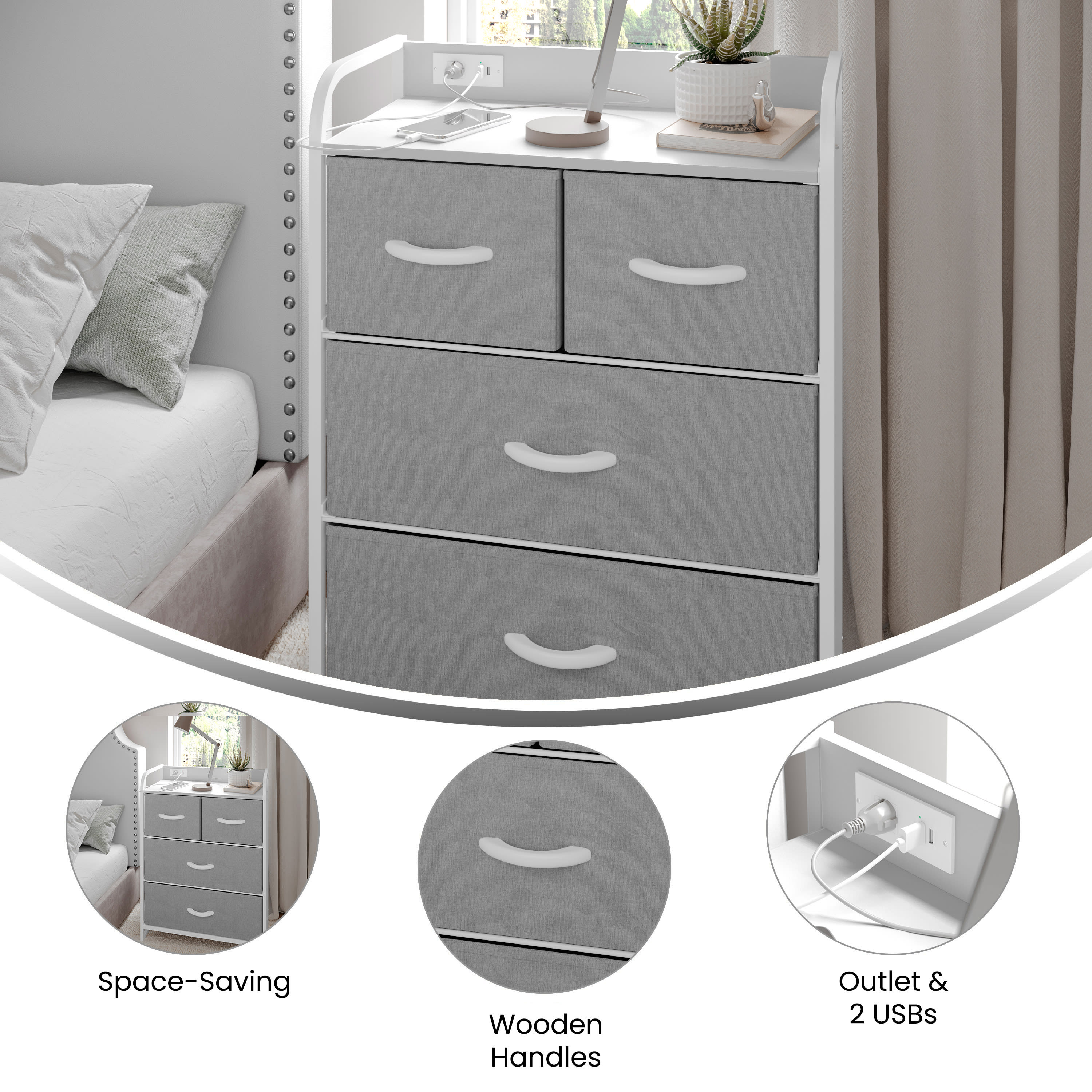 4 Drawer Nightstand WX-5L604-W- – BizChair