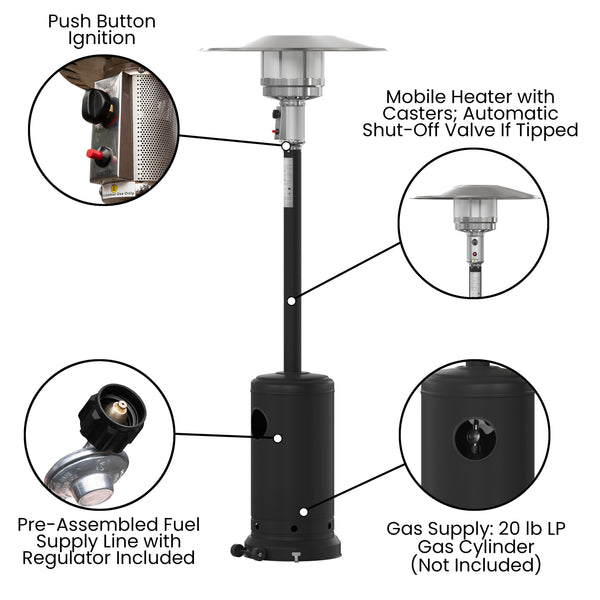 Black |#| Outdoor Patio Heater - Black - 7.5 Feet Round Steel Patio Heater - 40,000 BTU's