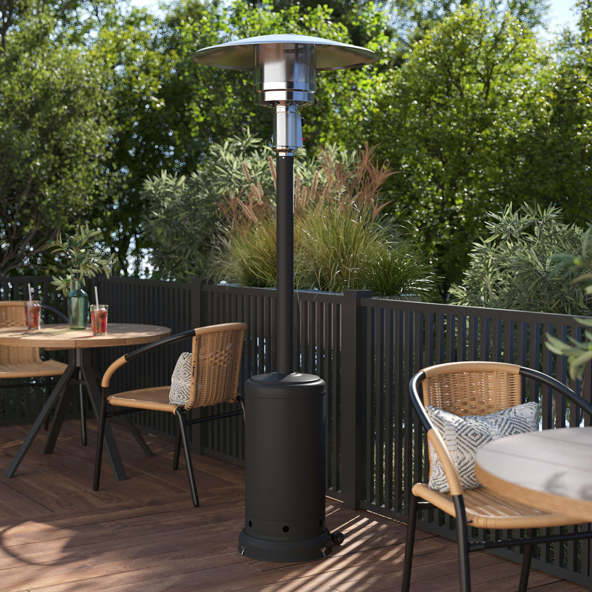 Black |#| Outdoor Patio Heater - Black - 7.5 Feet Round Steel Patio Heater - 40,000 BTU's