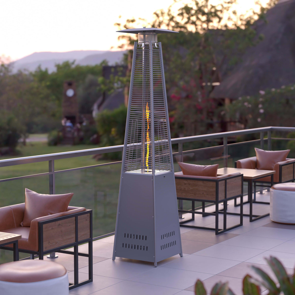 Silver |#| Outdoor Patio Heater - Silver - 7.5 Feet Round Steel Patio Heater - 42,000 BTU's