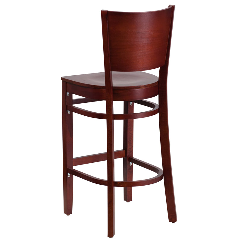 Mahogany Wood Seat/Mahogany Wood Frame |#| Solid Back Mahogany Wood Restaurant Barstool - Hospitality Seating