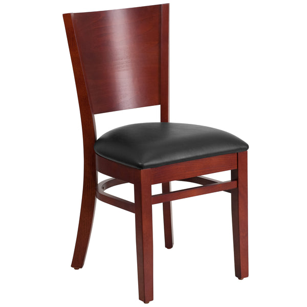 Black Vinyl Seat/Mahogany Wood Frame |#| Solid Back Mahogany Wood Restaurant Chair - Black Vinyl Seat