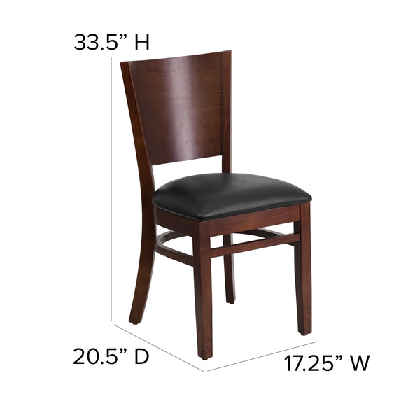 Black Vinyl Seat/Walnut Wood Frame |#| Solid Back Walnut Wood Restaurant Chair - Black Vinyl Seat