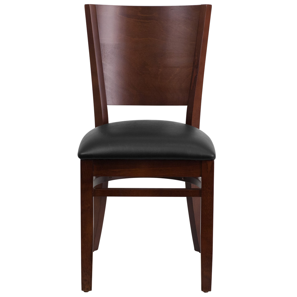 Black Vinyl Seat/Walnut Wood Frame |#| Solid Back Walnut Wood Restaurant Chair - Black Vinyl Seat