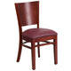 Burgundy Vinyl Seat/Mahogany Wood Frame |#| Solid Back Mahogany Wood Restaurant Chair - Burgundy Vinyl Seat