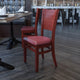 Burgundy Vinyl Seat/Walnut Wood Frame |#| Solid Back Walnut Wood Restaurant Chair - Burgundy Vinyl Seat