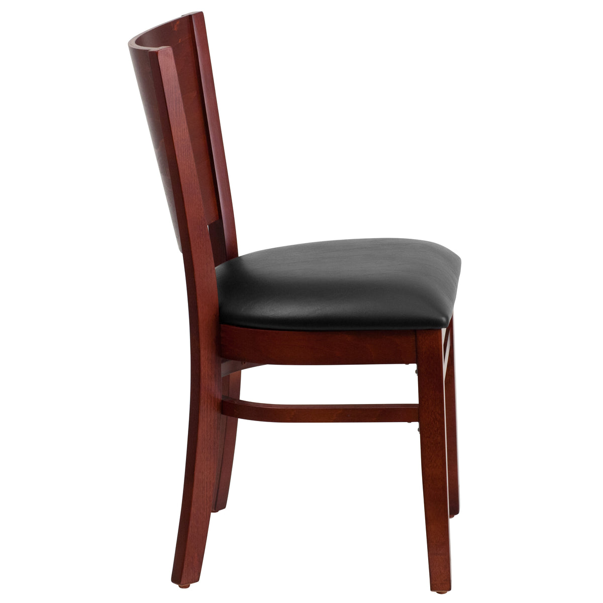 Black Vinyl Seat/Mahogany Wood Frame |#| Solid Back Mahogany Wood Restaurant Chair - Black Vinyl Seat