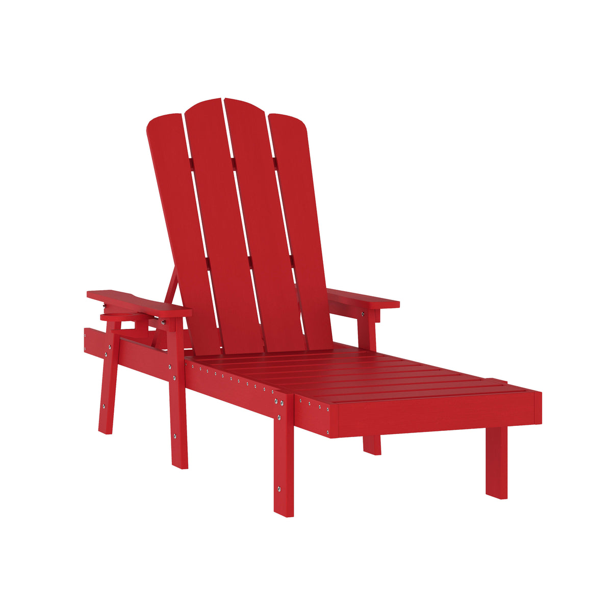 Red |#| 3pc Commercial Indoor/Outdoor Adirondack Set with 2 Loungers, Side Table in Red