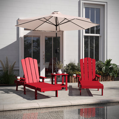 Sonora Commercial Grade 3 Piece Indoor/Outdoor Adirondack Set with 2 Adjustable HDPE Loungers with Cup Holders and 2-Tier Side Table