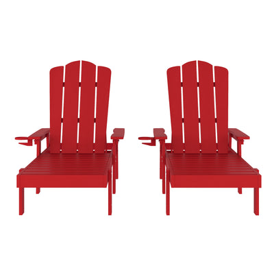 Sonora Set of 2 Commercial Grade Adjustable Adirondack Loungers with Cupholder, All-Weather Indoor/Outdoor Recycled HDPE Lounge Chair - View 1