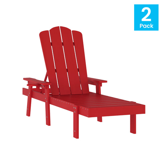 Sonora Set of 2 Commercial Grade Adjustable Adirondack Loungers with Cupholder, All-Weather Indoor/Outdoor Recycled HDPE Lounge Chair