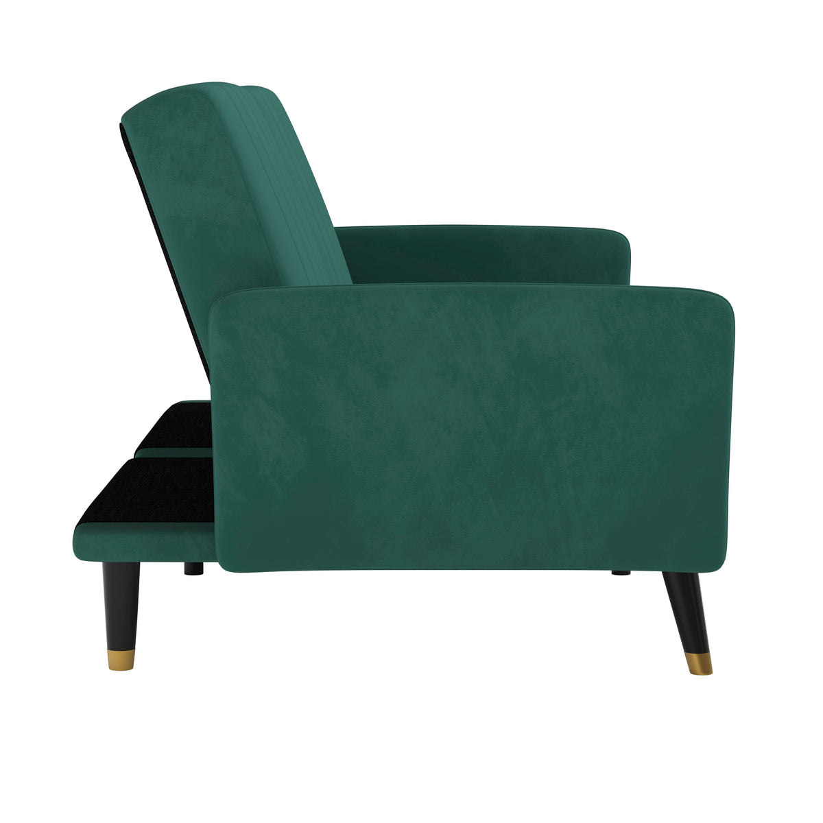 Emerald |#| Convertible Split Back Futon Sofa Sleeper with Wooden Legs in Emerald Velvet