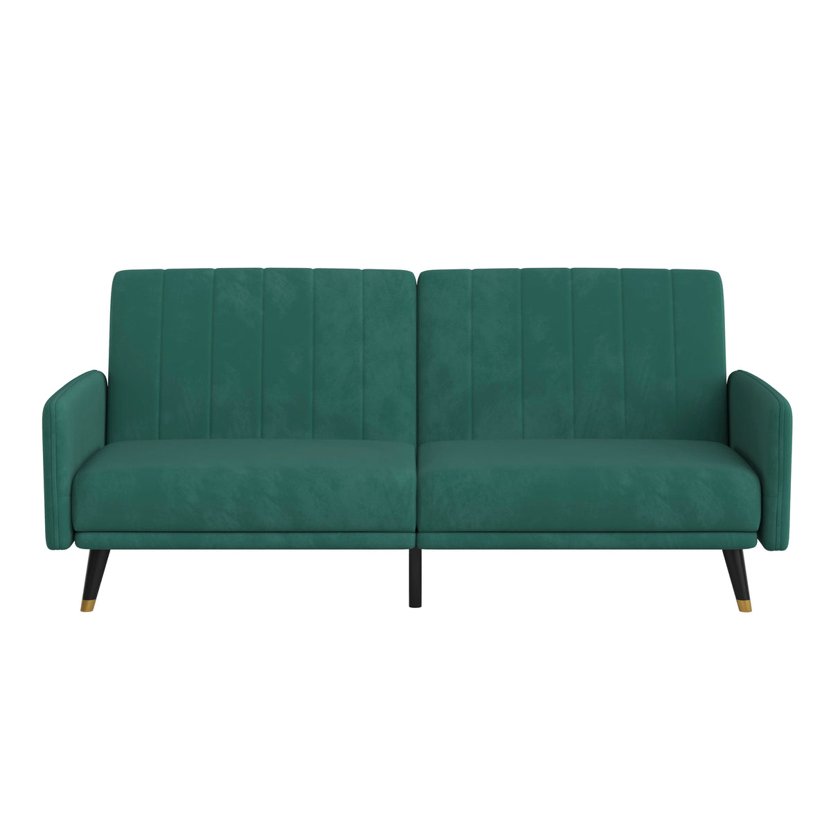 Emerald |#| Convertible Split Back Futon Sofa Sleeper with Wooden Legs in Emerald Velvet