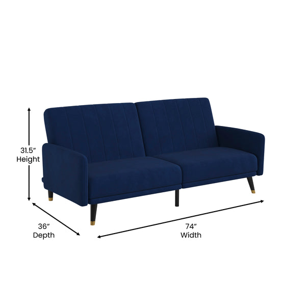 Navy |#| Convertible Split Back Futon Sofa Sleeper with Wooden Legs in Navy Velvet