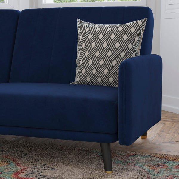 Navy |#| Convertible Split Back Futon Sofa Sleeper with Wooden Legs in Navy Velvet