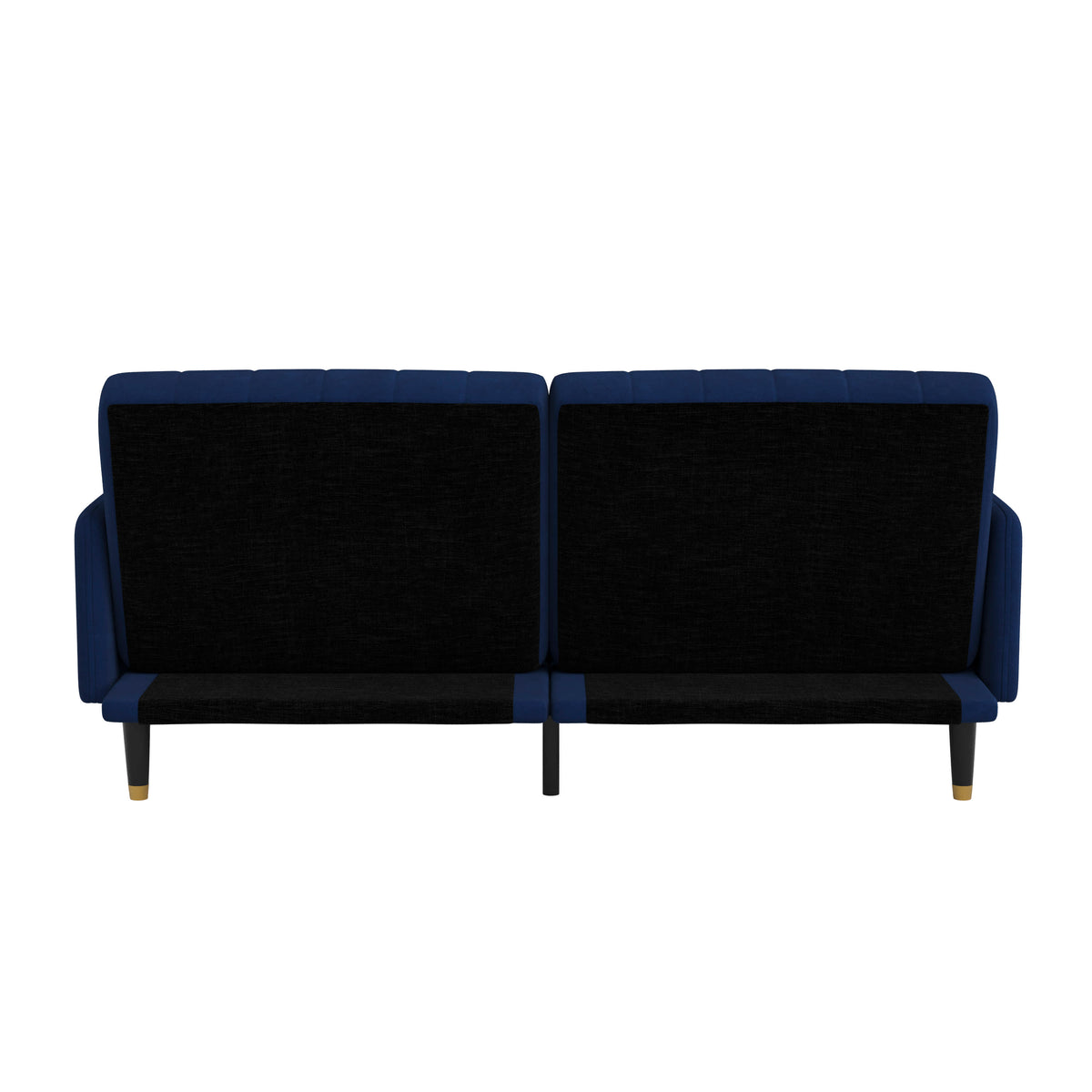 Navy |#| Convertible Split Back Futon Sofa Sleeper with Wooden Legs in Navy Velvet