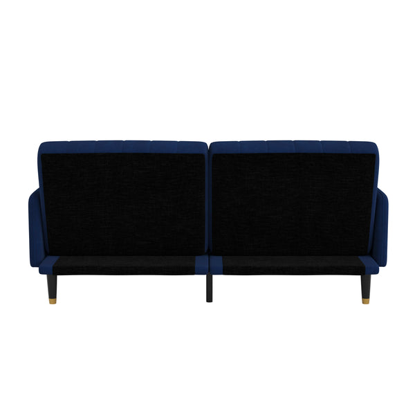 Navy |#| Convertible Split Back Futon Sofa Sleeper with Wooden Legs in Navy Velvet
