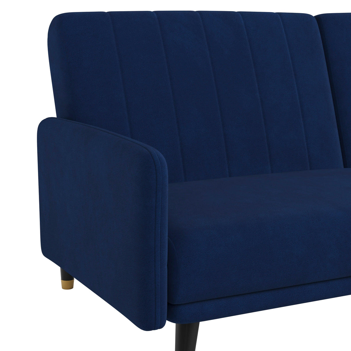 Navy |#| Convertible Split Back Futon Sofa Sleeper with Wooden Legs in Navy Velvet
