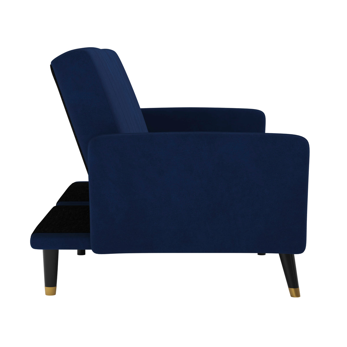 Navy |#| Convertible Split Back Futon Sofa Sleeper with Wooden Legs in Navy Velvet