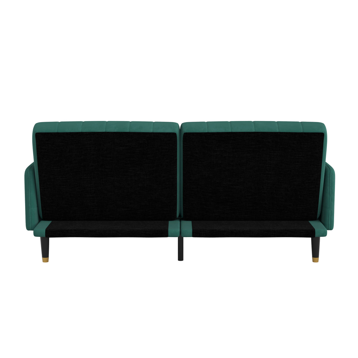 Emerald |#| Convertible Split Back Futon Sofa Sleeper with Wooden Legs in Emerald Velvet