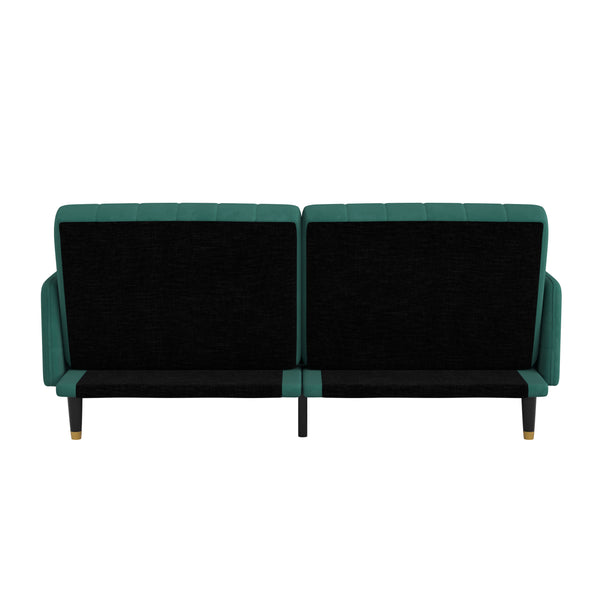 Emerald |#| Convertible Split Back Futon Sofa Sleeper with Wooden Legs in Emerald Velvet