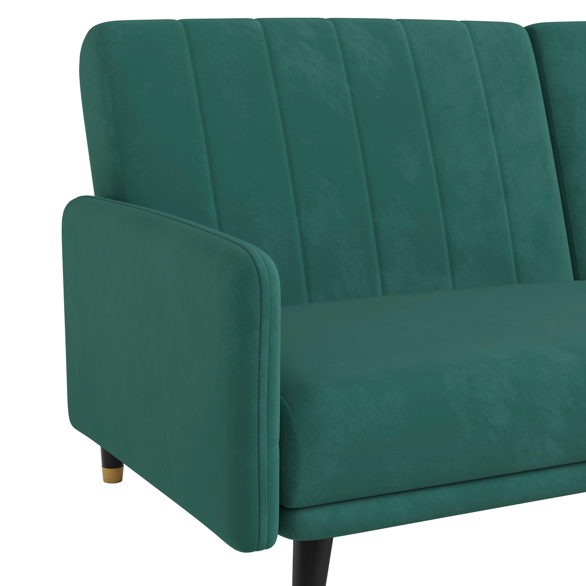 Emerald |#| Convertible Split Back Futon Sofa Sleeper with Wooden Legs in Emerald Velvet