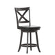 Black Vinyl/Gray Wash Walnut Frame |#| 24inch Crossback Wooden Swivel Stool - Padded Seat-Gray Wash/Black Faux Leather