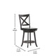 Black Vinyl/Gray Wash Walnut Frame |#| 24inch Crossback Wooden Swivel Stool - Padded Seat-Gray Wash/Black Faux Leather