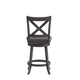 Black Vinyl/Gray Wash Walnut Frame |#| 24inch Crossback Wooden Swivel Stool - Padded Seat-Gray Wash/Black Faux Leather