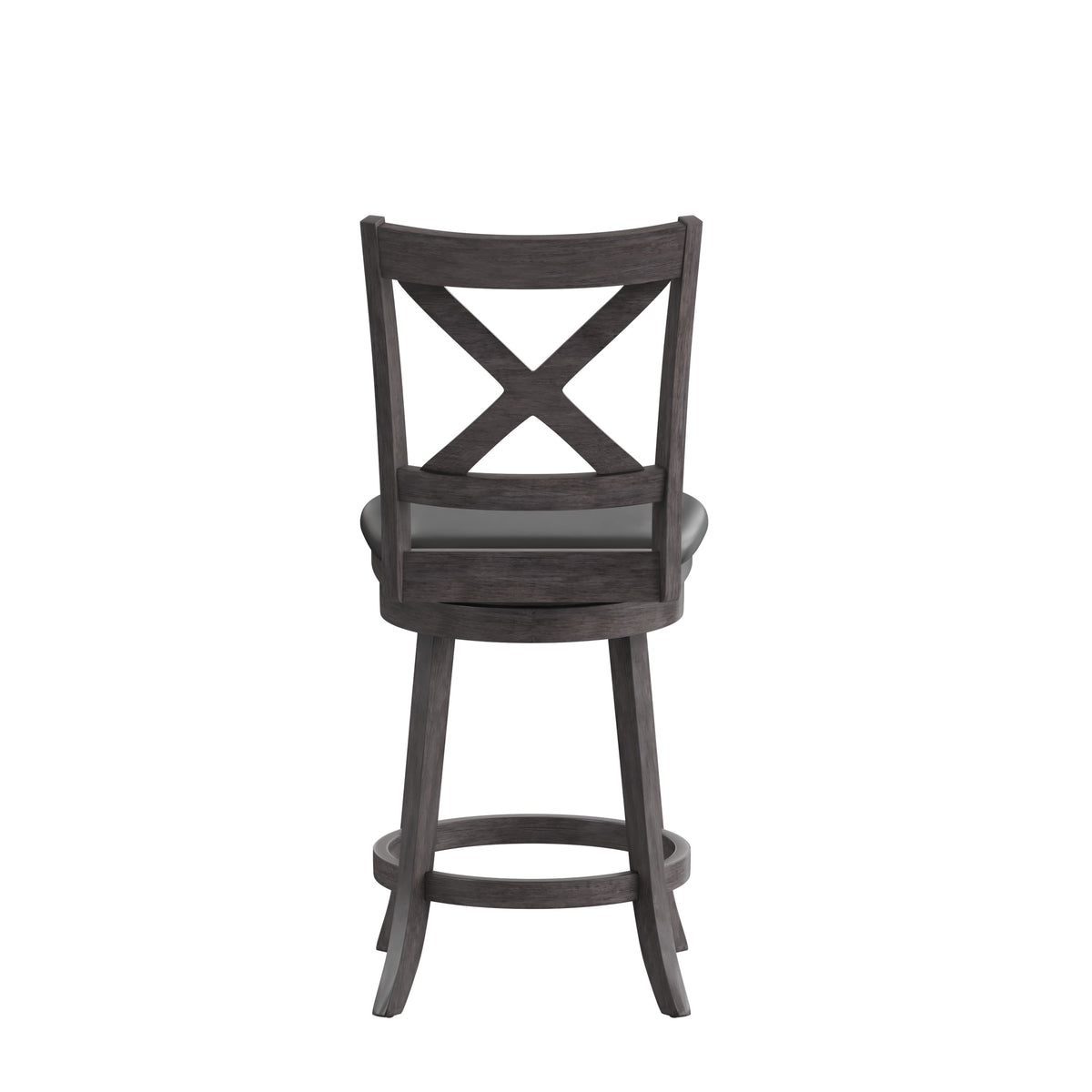 Black Vinyl/Gray Wash Walnut Frame |#| 24inch Crossback Wooden Swivel Stool - Padded Seat-Gray Wash/Black Faux Leather