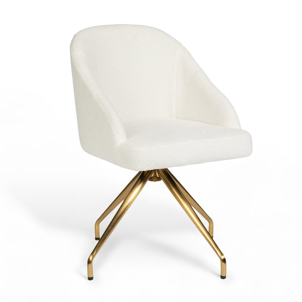 Off White Boucle/Polished Brass Frame |#| Boucle Upholstered Stationary Swivel Home Office Chair -Off White/Polished Brass