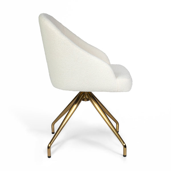 Off White Boucle/Polished Brass Frame |#| Boucle Upholstered Stationary Swivel Home Office Chair -Off White/Polished Brass