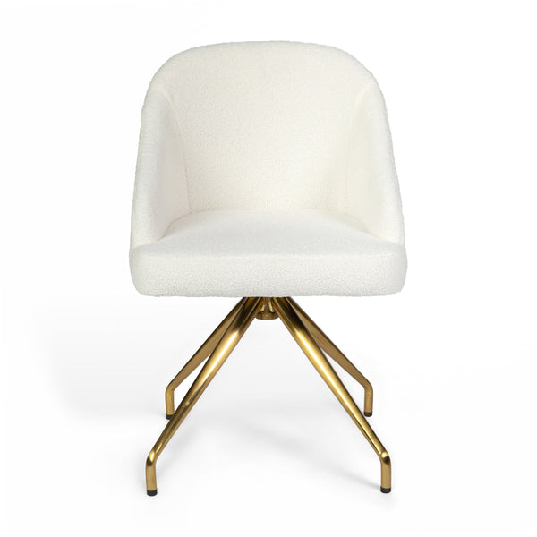 Off White Boucle/Polished Brass Frame |#| Boucle Upholstered Stationary Swivel Home Office Chair -Off White/Polished Brass