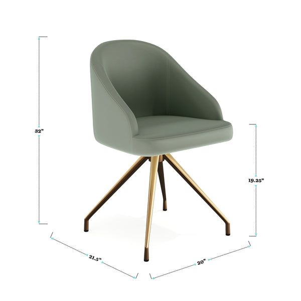 Sage Faux Leather/Polished Brass Frame |#| Faux Leather Upholstered Stationary Swivel Home Office Chair -Sage/PolishedBrass