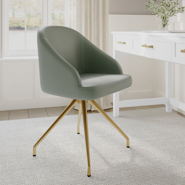 Sage Faux Leather/Polished Brass Frame |#| Faux Leather Upholstered Stationary Swivel Home Office Chair -Sage/PolishedBrass