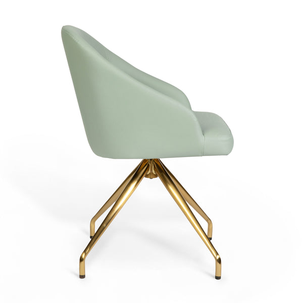 Sage Faux Leather/Polished Brass Frame |#| Faux Leather Upholstered Stationary Swivel Home Office Chair -Sage/PolishedBrass