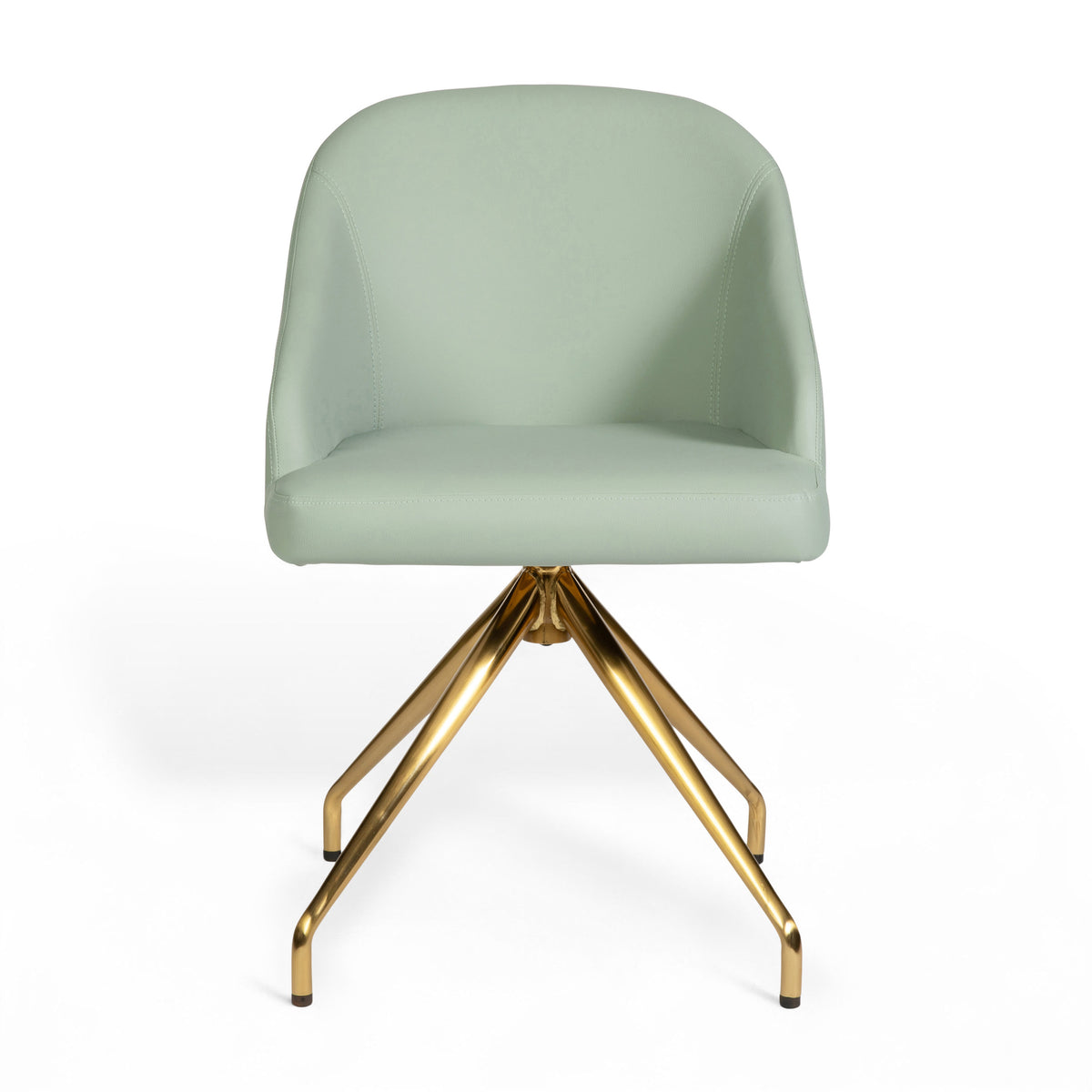 Sage Faux Leather/Polished Brass Frame |#| Faux Leather Upholstered Stationary Swivel Home Office Chair -Sage/PolishedBrass