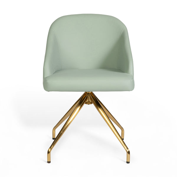 Sage Faux Leather/Polished Brass Frame |#| Faux Leather Upholstered Stationary Swivel Home Office Chair -Sage/PolishedBrass