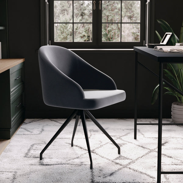 Gray Velvet/Oil Rubbed Bronze |#| Velvet Upholstered Stationary Swivel Home Office Chair -Gray/Oil Bronze